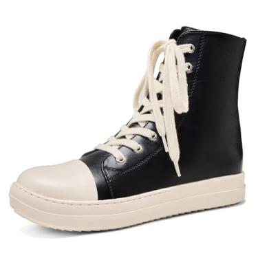 Imagem de MOFEEDOUKA Tênis masculino de cano alto, confortável, plataforma de couro sintético com zíper, Preto, B, 43