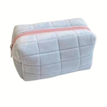 Imagem de Necessaire Feminina de Veludo – Bolsa Organizadora de Maquiagem com Zíper – 4 Cores (AZUL)