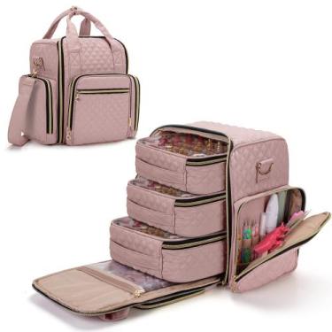 Imagem de O organizador de esmaltes LUXJA contém 72 frascos com 3 sacos de rosa 