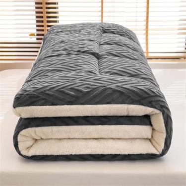 Imagem de Colchões Tatami Japoneses Futon Soft Sherpa Fleece Colchão Japonês Almofada De Cama De Dormir Portátil Para Sofá De Acampamento Em Casa, Grey, 100 * 200cm