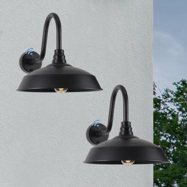 Imagem de NICOLONOR Luzes de celeiro ao ar livre com sensor do crepúsculo ao amanhecer para varanda, luminária externa de 40 cm com suporte de parede, arandelas de parede externas industriais pretas externas