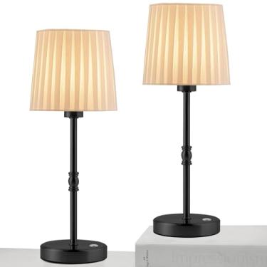 Imagem de Conjunto de 2 candeeiros de mesa de LED sem fio, modernos e portáteis com regulação contínua, bateria recarregável de 5000 mAh, lâmpadas de mesa sem fio para restaurante/quarto/bares/cafeterias, preto