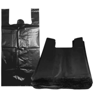 Imagem de Sacolas Plásticas Pretas Reforçadas, 50 x 60 cm, Alça Tipo Camiseta, 1 kg, Para Mercado e Farmácia