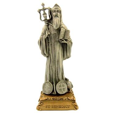 Imagem de (Saint St Benedict) - Pewter Saint St Benedict Figurine Statue on Gold Tone Base, 11cm