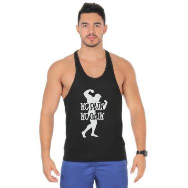 Imagem de Camiseta Regata Cavada Masculino Academia Treino No Pain No Gain - DUM