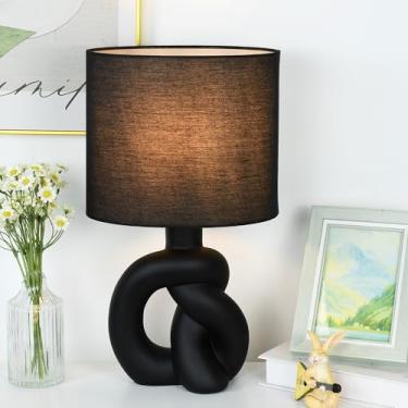 Imagem de Lampwell Abajur de mesa de cerâmica preta de luxo para sala de estar como luminária de mesa de cabeceira para quarto, luz de mesa noturna infantil moderna, 21 x 16,3 x A 40 cm, lâmpada excluída