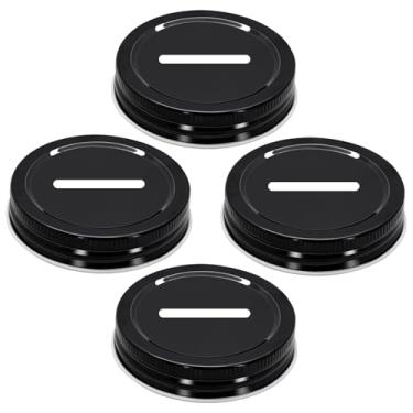 Imagem de Tampas pretas para bancos de moedas para frascos de vidro de boca regular, cofres de moedas, tampa de metal para economia de dinheiro, tampa compatível com frascos de conserva Mason, 70 mm (10)