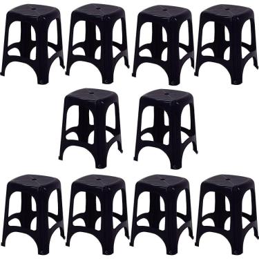 Imagem de 10 Banquetas Tramontina Niterói ECO em Polipropileno Preto 45cm 92411009