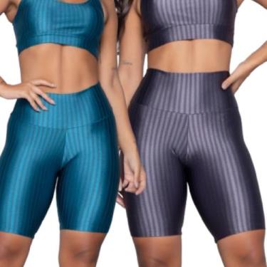 Imagem de Bermuda Fitness New Zig 3D Vekyo Kit Com Duas Cores Poliamida Cós Alto