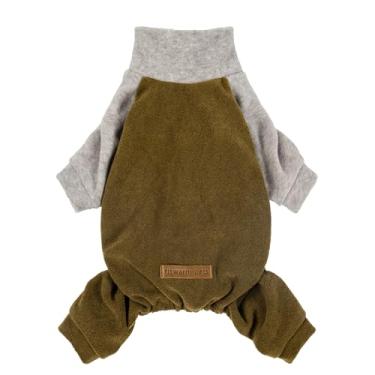 Imagem de Fitwarm Pijama de cachorro raglan de gola rolê, roupas de inverno para cães pequenos, meninos e meninas, macacão aconchegante para cães, traje para cães, verde-oliva, cinza, grande