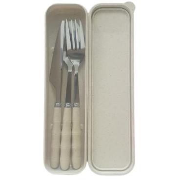 Imagem de Jogo de Talher Com Estojo Inox 3 peças Com Cabo De Plástico Marmita(Branco)