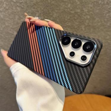 Imagem de Capa de celular com carregamento sem fio de fibra de carbono para Samsung Galaxy S25 Ultra, S24 Plus, S23, lente de liga, capa rígida de PC, b, para Galaxy S25 Plus