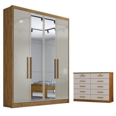 Imagem de Guarda Roupa Solteiro Sevilha com Nicho e Espelho e Gaveteiro Milão com Chave Cumaru 25 Fendi - Novo Horizonte