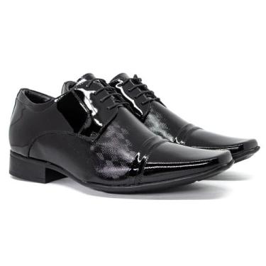 Imagem de Sapato Masculino Jota Pe Couro Verniz Aumenta Altura 6,5cm, Preto vern