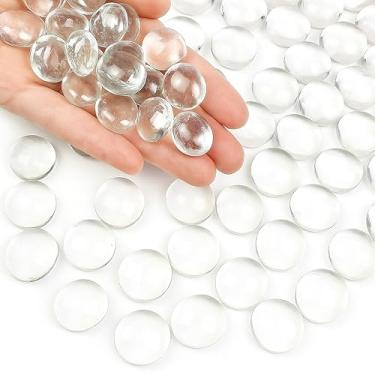 Imagem de ARSUK Mármores de vidro plano decorativos, pedras, mosaico, contas, pedras preciosas, enchimentos de vasos, pedras florais, decoração de aquário (450 g, transparente)