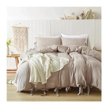 Imagem de Conjunto de roupa de cama de casa de cor sólida, solteiro, Queen, conjunto de capa de edredom e fronha sem lençol, lençóis de cama (uma cor King 264 x 229 cm 3 peças)