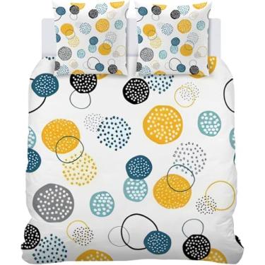 Imagem de Conjunto De Cama De Bebê Blue Dots - Capa De Edredom Reversível Laranja Branca 100x135 Cm Fronha 40x60 Cm - Design Abstrato Moderno - 100% Microfibra -, White Orange, Double(3 Piece)