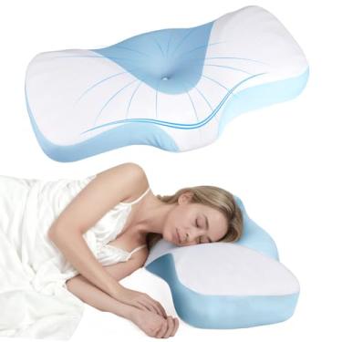 Imagem de Travesseiro de espuma viscoelástica, travesseiro de pescoço cervical, almofadas ergonômicas de suporte de pescoço para pescoço e ombro, travesseiro ortopédico de contorno para dormir, costas e