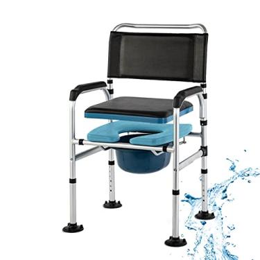 Imagem de WUHUQN Cadeira de vaso sanitário ajustável em altura com encosto de braço e balde de vaso sanitário, banquinho portátil para assento de vaso sanitário, cadeira noturna de liga de alumínio para adultos