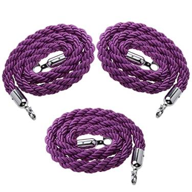 Imagem de Cordas de barreira de 3 peças controlo de multidões, corda de cânhamo trançada de 2,8 cm de espessura azul verde roxo, linha divisória de linha de cauda para tapete vermelho/sala de cinema/casamento