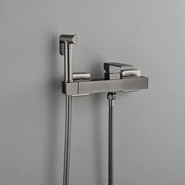 Imagem de MINJING Conjunto de misturador de spray de banheiro cinza quente e frio multifuncional banheiro bidê misturador kit de pulverização montado na parede pulverizador portátil acessório de vaso sanitário