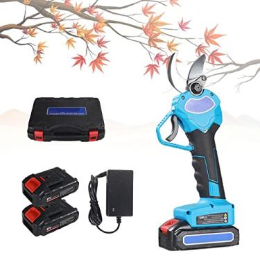 Imagem de Tesouras de poda elétricas para jardim, tesoura elétrica de 21 V, cortador de ramos com bateria reserva e carregador, podador de árvores portátil sem fio, com caixa de ferramentas