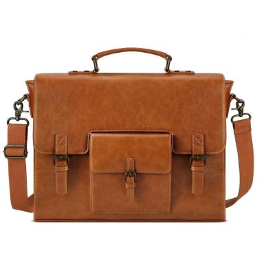 Imagem de Bolsa Maleta de Couro Sintético Unissex para Laptop, KTMOUW, Marrom Claro
