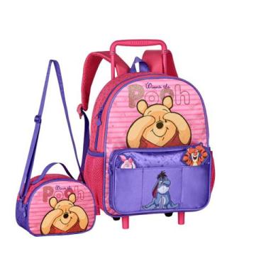 Imagem de Kit Mochila De Rodinhas Ursinho Pooh De Carmuça e Lancheira Infantil E