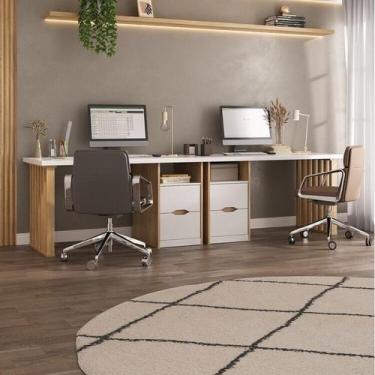 Imagem de Kit com 2 Escrivaninhas Florence Elegante com Pés Ripados, 4 Gavetas e