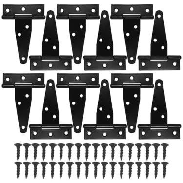 Imagem de Rierdge 12 peças de dobradiças de alça T de 7,6 cm, dobradiça preta resistente com parafusos, dobradiça de alça de aço carbono para cercas de porta de celeiro obturador de portão de armário