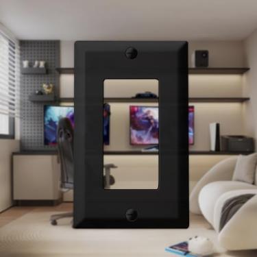 Imagem de 2 peças de placa de parede, 1 gangue tamanho padrão, interruptores de luz de interruptor de parede, acabamento brilhante, grupo único 11,4 cm x 7 cm, policarbonato termoplástico, preto