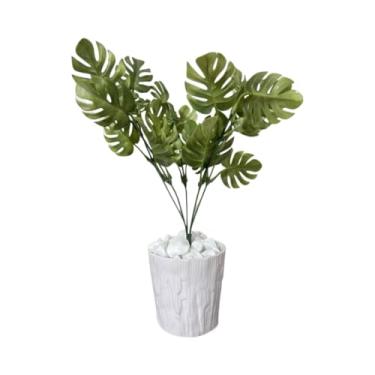 Imagem de Planta Artificial, Planta Arranjo de Mesa Artificial Bambuzinho Da Sorte Vaso Decorativo(Costelinha Vaso Redondo Branco)