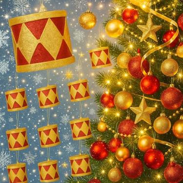 Imagem de Halloscume 12 peças de enfeites de tambor de árvore de Natal clássico padrão de arlequim decoração de tambores ornamento presente para detalhes de férias presente de lembrança atenciosa para amigos em