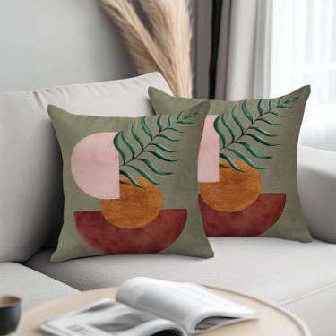 Imagem de Capa de almofada minimalista com folhas de arte 45,7 x 45,7 cm, capa de almofada quadrada dupla lateral, fronhas boho vintage para sofá, sala de estar, decoração de quarto