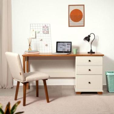 Imagem de Escrivaninha 150cm 3 Gavetas Tampo Pés em Madeira Maciça Pinus Ananda 