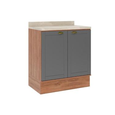 Imagem de Gabinete De Cozinha Modulado Balcão Com Tampo Bella 2609 Com 2 Portas 80cm Nogal Cinza