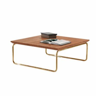 Imagem de Mesa De Centro Munique 70x70 Cm Castanho Com Base Dourada