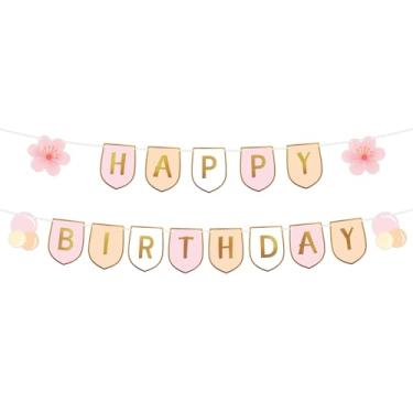 Imagem de Faixa Aniversário, Guirlanda Aniversário Pré-Montada em Tons Pastéis com Cartões Decoração de Flores e Balões para Decoração Fundo Festa(Oval Estilo 2)