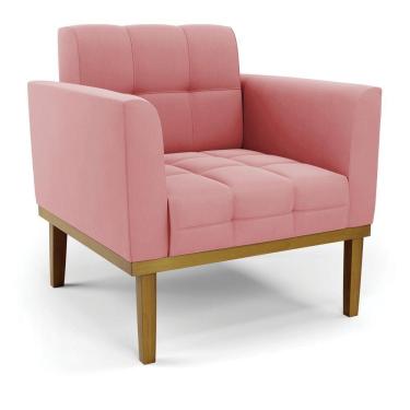 Imagem de Poltrona Decorativa Pés Fixo Em Madeira Castanho Suede Rose