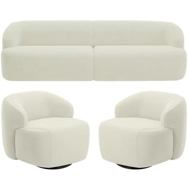 Imagem de Sofá 3 Lugares Curvo Orgânico Com 02 Poltronas Living 250cm Barolo L06 Veludo Bege