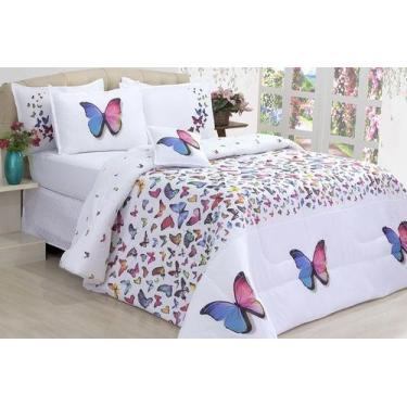 Imagem de Kit 4 Pçs Edredom Cobertor Casal Queen Borboletas Dupla Face Microperc