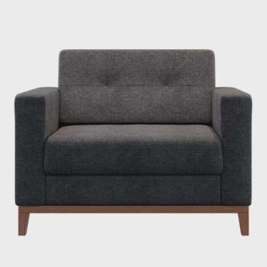 Imagem de Poltrona Decorativa Living Tecido Linho Base Madeira Para Sala