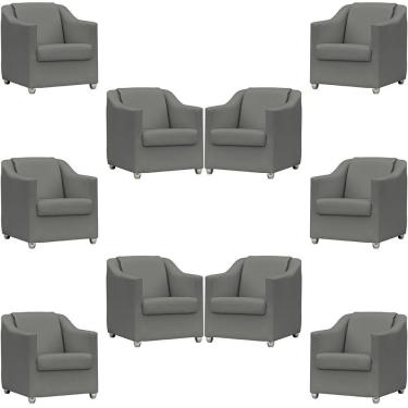 Imagem de Kit 10 Poltronas Mila Corino Cores Pé De Plástico Cromado - Cinza Corino