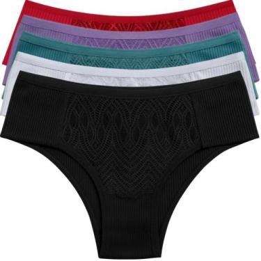 Imagem de Kit Calcinha Feminina 5 Unidades Tecido Canelado Confortável Com Renda