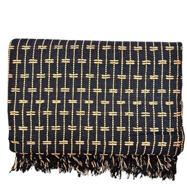 Imagem de Manta Para Sofá Tipo Capa Tijolinho 220 x 160 cm - Confortável e Estilosa 100% Algodão (Preto com Caramelo)