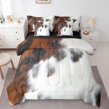 Imagem de Erosebridal Conjunto de edredom de couro bovino para adolescentes, 7 peças, estampa de vaca ocidental, cama king size com pele de bovino em uma bolsa para crianças, meninos, adultos, quarto de fazenda