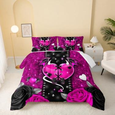 Imagem de QOOMO Jogo de cama infantil de leopardo rosa, estampa de flores, tamanho casal, para decoração de quarto de meninos, meninas e adolescentes, macio e leve para todas as estações, 1 edredom e 2 fronhas