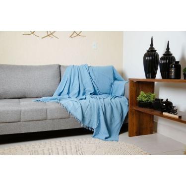 Imagem de Manta Para Sofá 1,70x2,20 Grande Para Decorar Sofa Luxo Cama 100% Algodão Várias Cores Azul Bebê