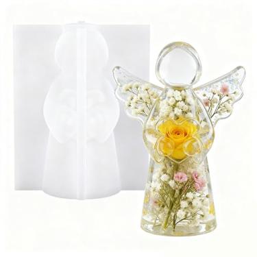 Imagem de BIGEBO Estatuetas de anjo molde de resina, moldes de silicone de anjo 3D, ornamentos de asa de anjo, molde epóxi para fazer cera de vela, artesanato, presente, faça você mesmo