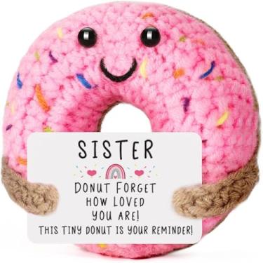 Imagem de Presentes para irmãs de irmão/irmã, presente de aniversário de Natal, meias para relacionamento Sis Presente de amizade de longa distância para mulheres amigas, mini donut de crochê feito à mão
